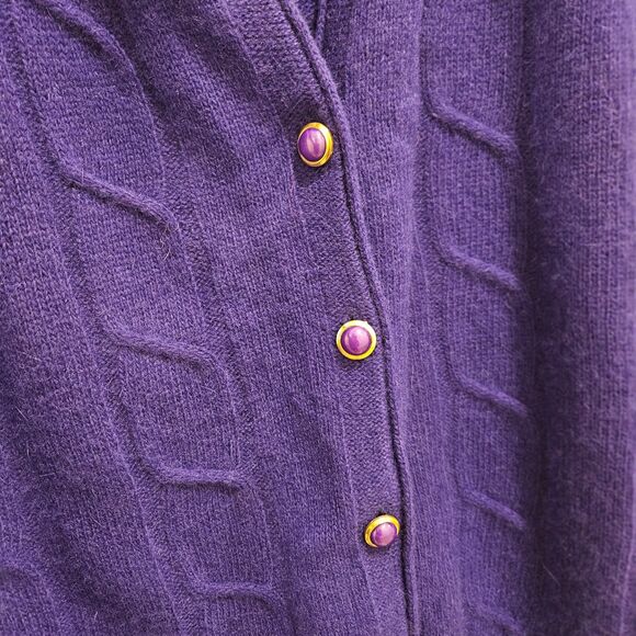 Vintage Petite Sophisticate Blue Purple  Cardigan 70% Wool 20% Angora Woman Sz M - Picture 2 of 6